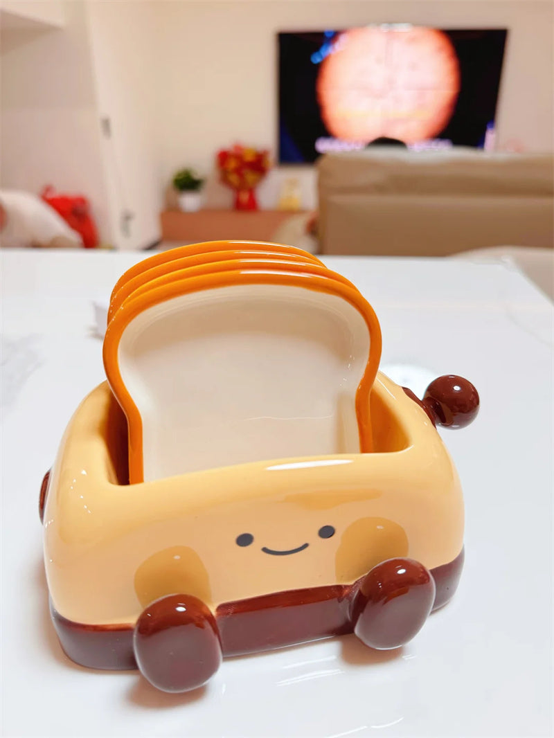 Cute Toaster-Shaped Ceramic Snack & Trinket Dish Set