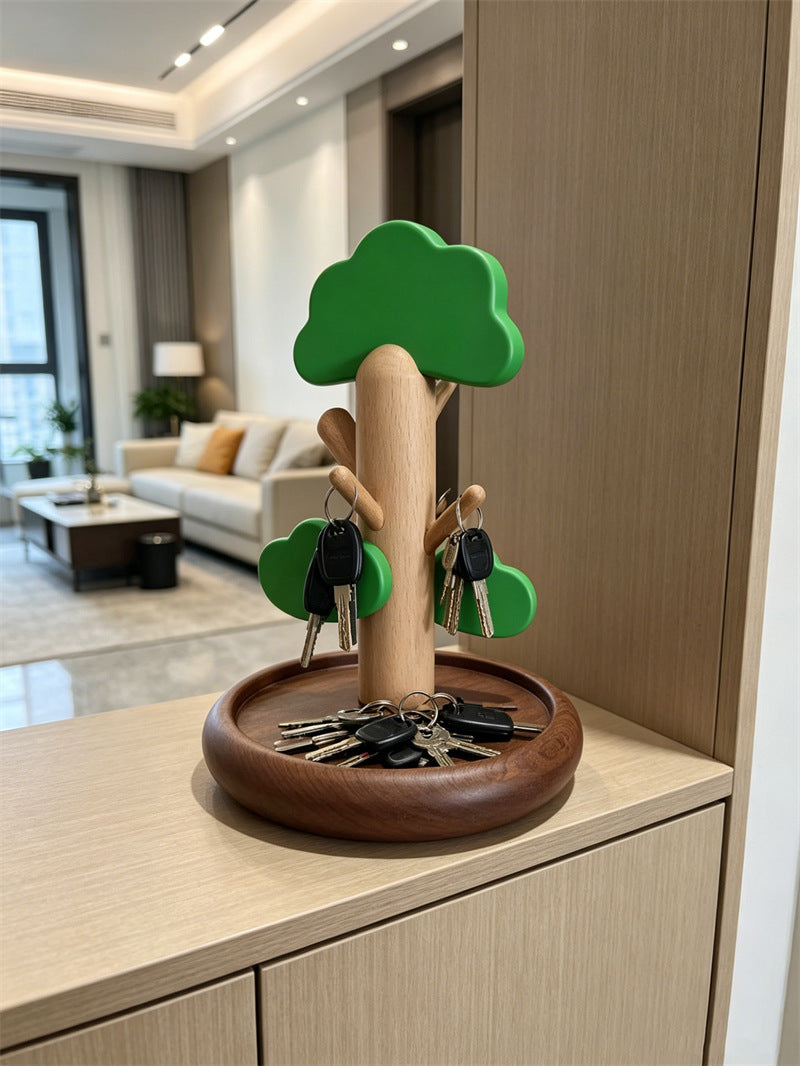 Cute Tree Shaped Wooden Jewelry Holder with Green Leaf Hooks , Necklace Bracelet Ring Display Stand, Natural Aesthetic Vanity Table Decor, Unique Gift for Women & Jewelry Collectors