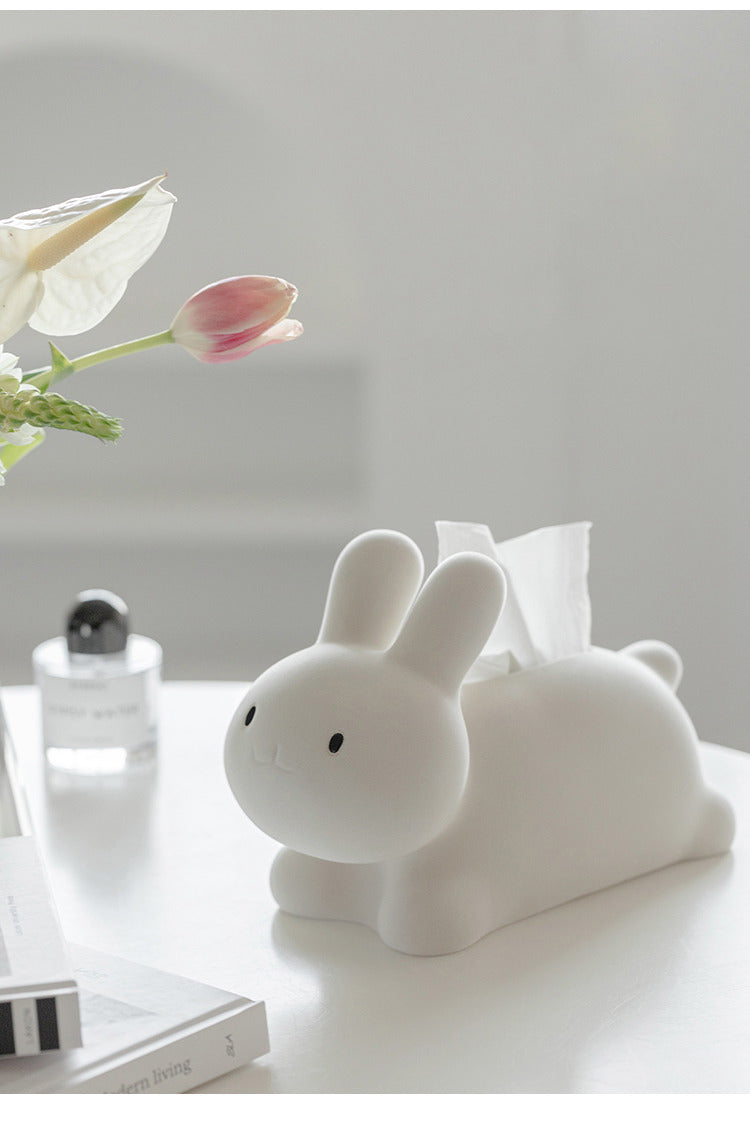 Cute White Rabbit Tissue Box, Desktop Decorative Ornament – More Angle
