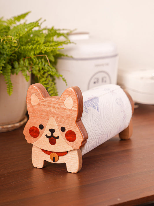 Cute Wooden Corgi Paper Towel Holder, Countertop Dog Paper Roll Dispenser,  Home Apartment Decoration