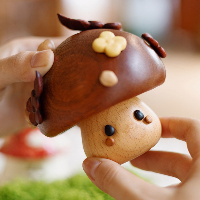 Cute Wooden Mushroom Music Box, Birthday Valentine Christmas Gift for Girls, Desk Home Decor