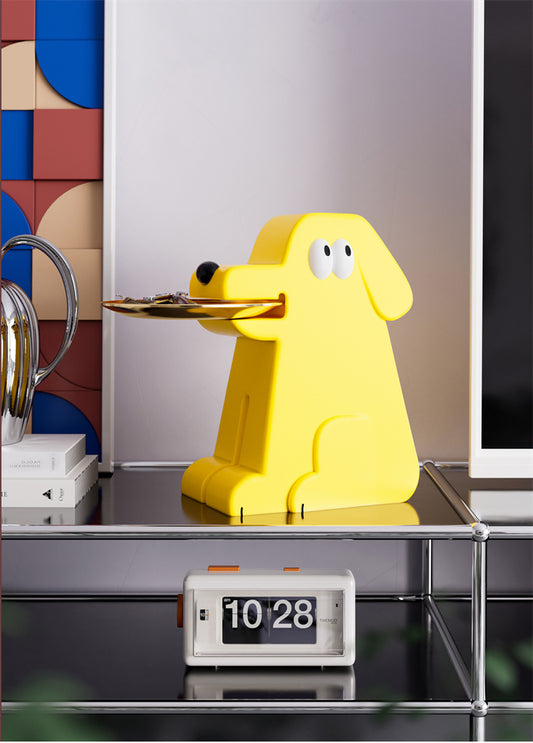 Cute Yellow Dog-Shaped Desktop Storage Tray - Decorative Organizer for Small Items & Snacks
