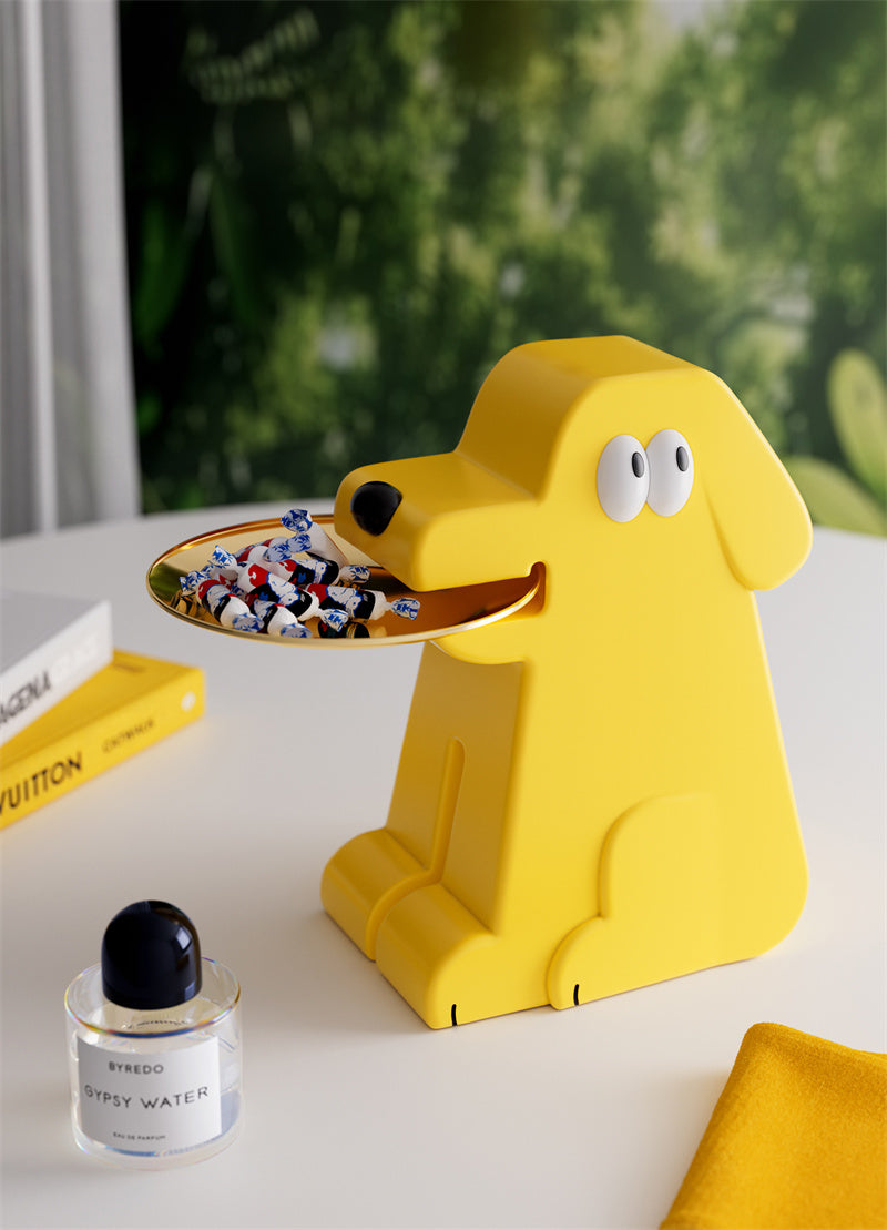 Cute Yellow Dog-Shaped Desktop Storage Tray - Decorative Organizer for Small Items & Snacks