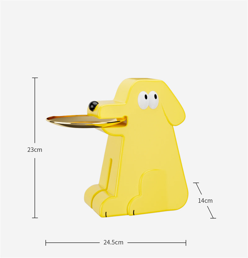 Cute Yellow Dog-Shaped Desktop Storage Tray - Decorative Organizer for Small Items & Snacks