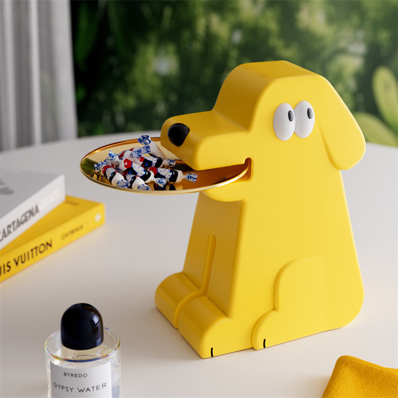 Cute Yellow Dog-Shaped Desktop Storage Tray - Decorative Organizer for Small Items & Snacks