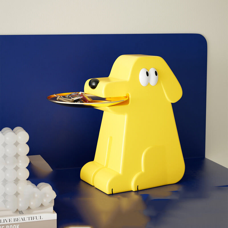 Cute Yellow Dog-Shaped Desktop Storage Tray - Decorative Organizer for Small Items & Snacks