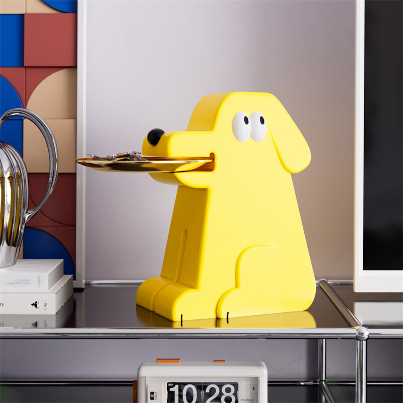 Cute Yellow Dog-Shaped Desktop Storage Tray - Decorative Organizer for Small Items & Snacks
