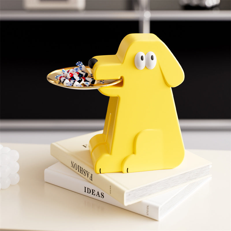 Cute Yellow Dog-Shaped Desktop Storage Tray - Decorative Organizer for Small Items & Snacks