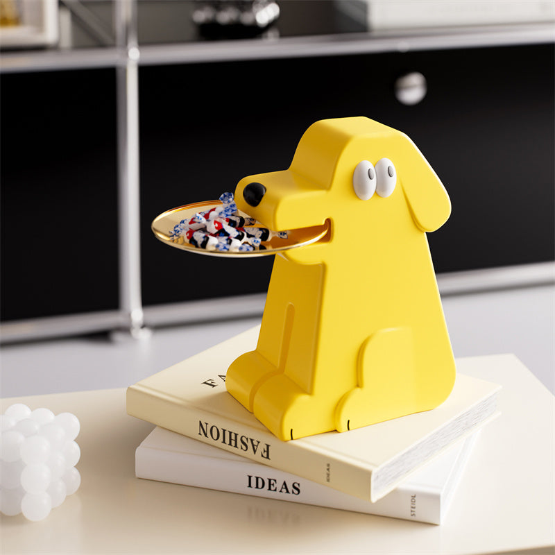 Cute Yellow Dog-Shaped Desktop Storage Tray - Decorative Organizer for Small Items & Snacks