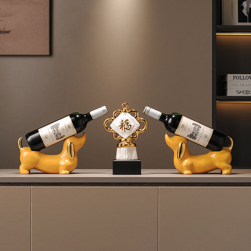 Dachshund Dog Ceramic Wine Rack - Cute Pet-Themed Bottle Holder for Home Decor