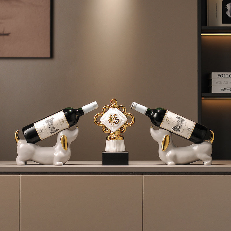 Dachshund Dog Ceramic Wine Rack - Cute Pet-Themed Bottle Holder for Home Decor