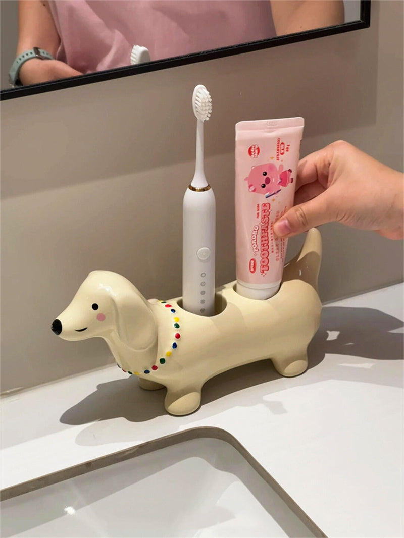Dachshund - Shaped Ceramic Toothbrush Holder, Multi - Slot Bathroom Organizer