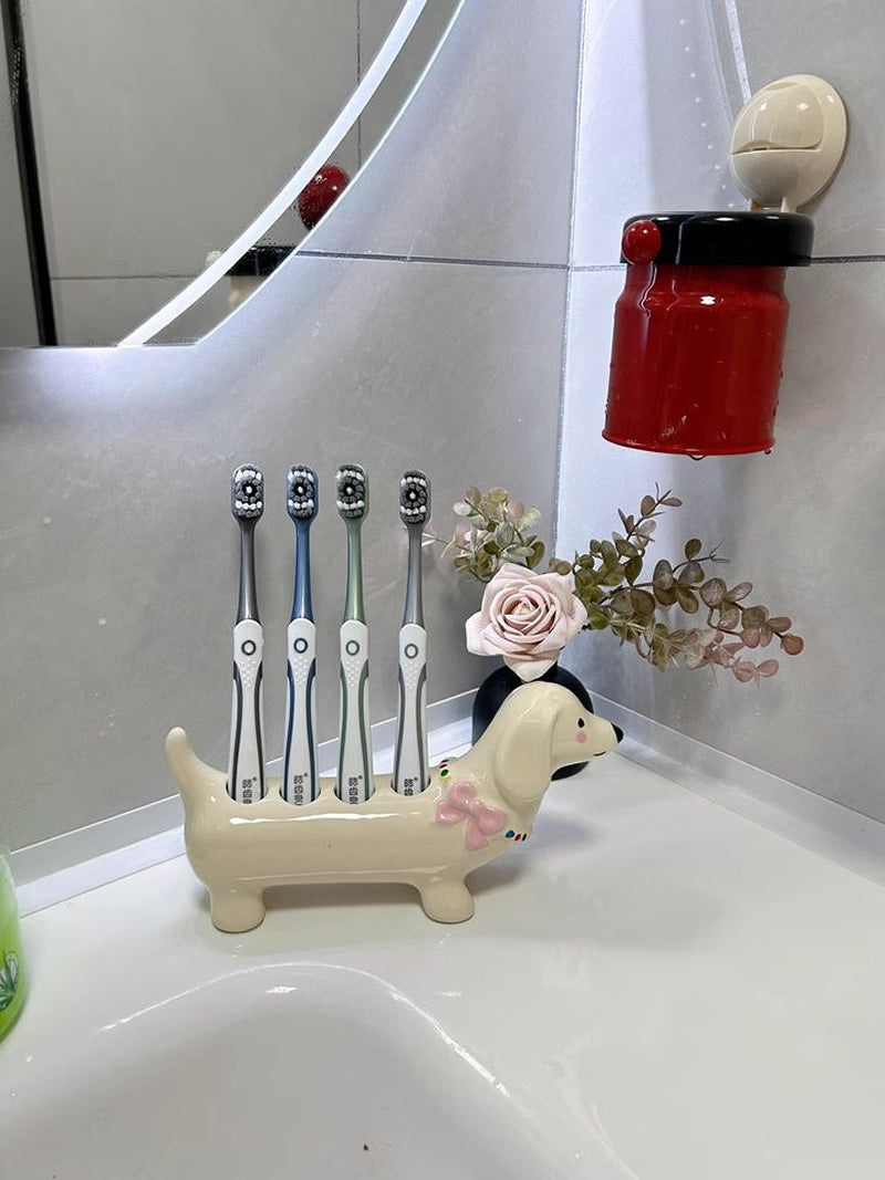 Dachshund - Shaped Ceramic Toothbrush Holder, Multi - Slot Bathroom Organizer