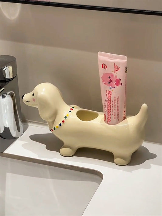 Dachshund - Shaped Ceramic Toothbrush Holder, Multi - Slot Bathroom Organizer