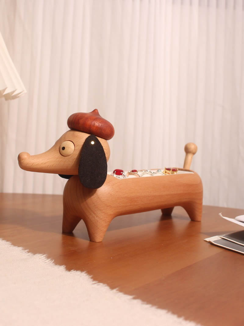 Dachshund Wooden Ring Holder - Cute Dog-Shaped Jewelry Organizer with Velvet Lining for Rings & Earrings