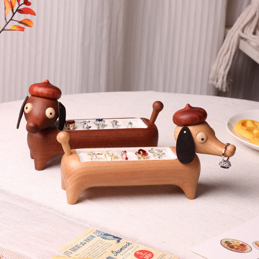 Dachshund Wooden Ring Holder - Cute Dog-Shaped Jewelry Organizer with Velvet Lining for Rings & Earrings