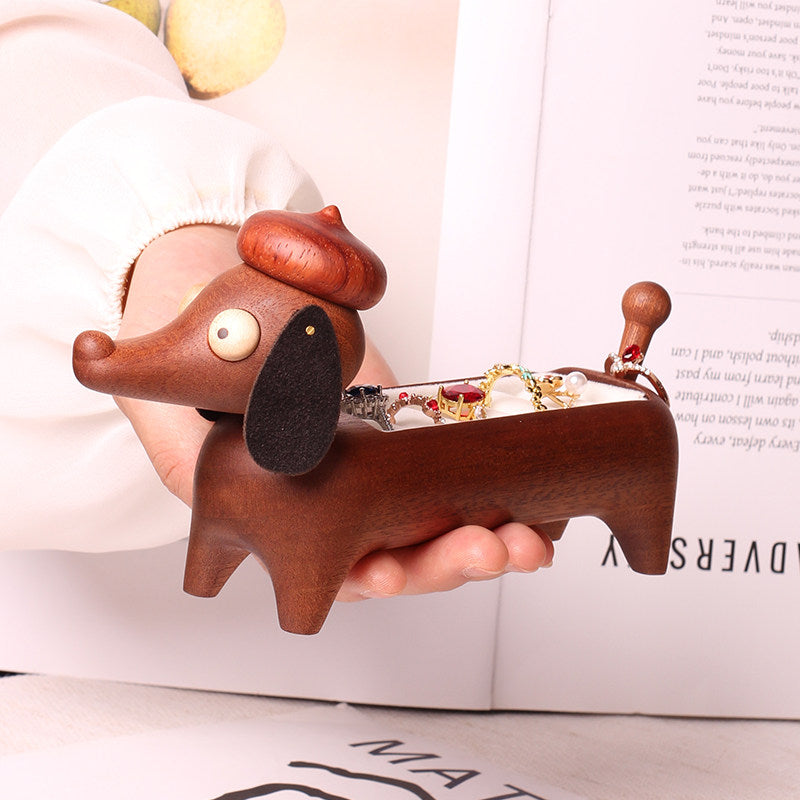 Dachshund Wooden Ring Holder - Cute Dog-Shaped Jewelry Organizer with Velvet Lining for Rings & Earrings