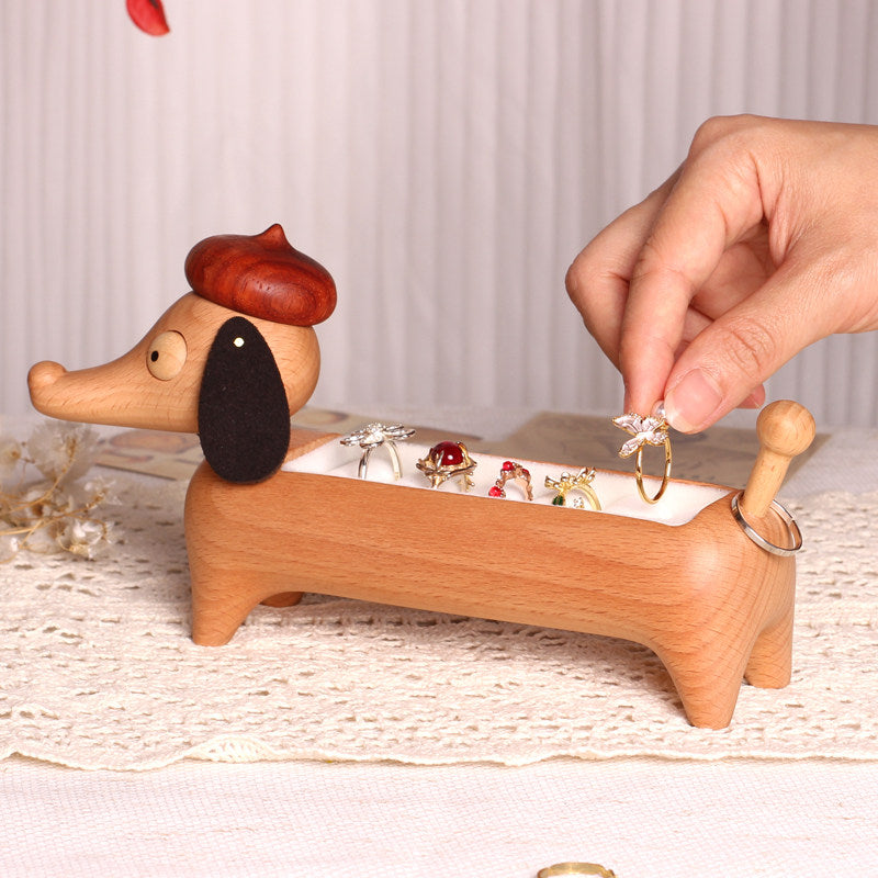 Dachshund Wooden Ring Holder - Cute Dog-Shaped Jewelry Organizer with Velvet Lining for Rings & Earrings