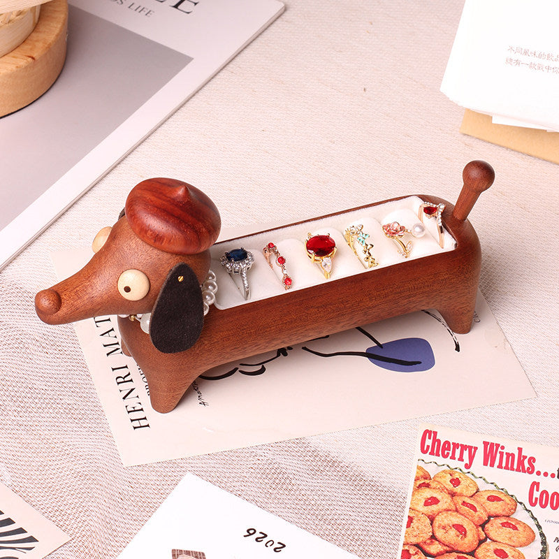Dachshund Wooden Ring Holder - Cute Dog-Shaped Jewelry Organizer with Velvet Lining for Rings & Earrings