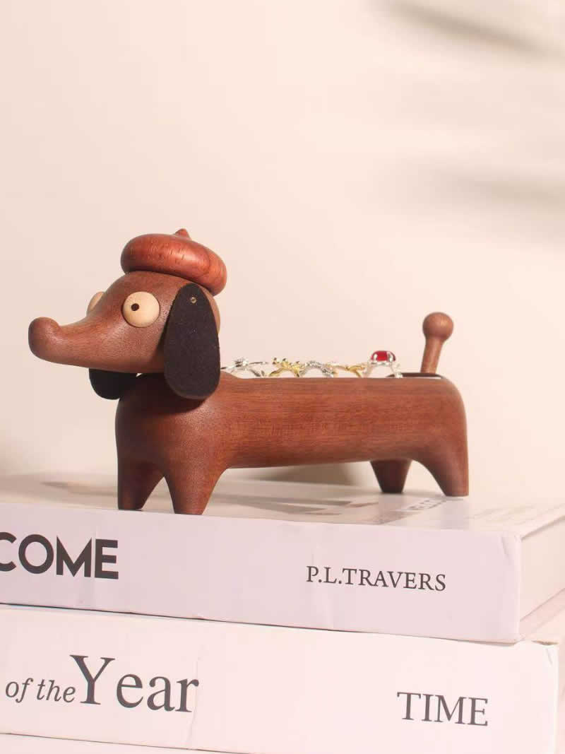 Dachshund Wooden Ring Holder - Cute Dog-Shaped Jewelry Organizer with Velvet Lining for Rings & Earrings