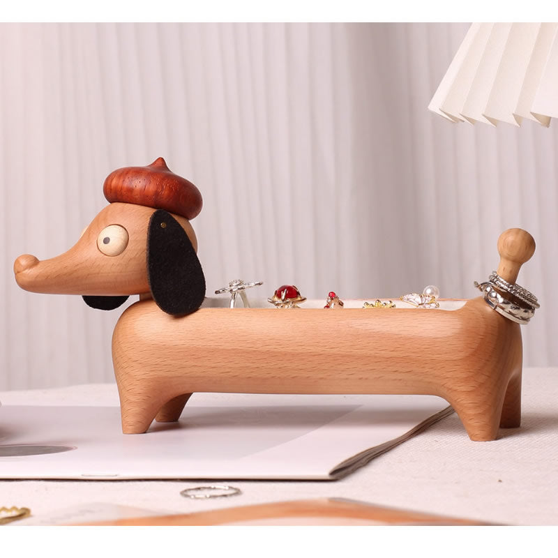 Dachshund Wooden Ring Holder - Cute Dog-Shaped Jewelry Organizer with Velvet Lining for Rings & Earrings