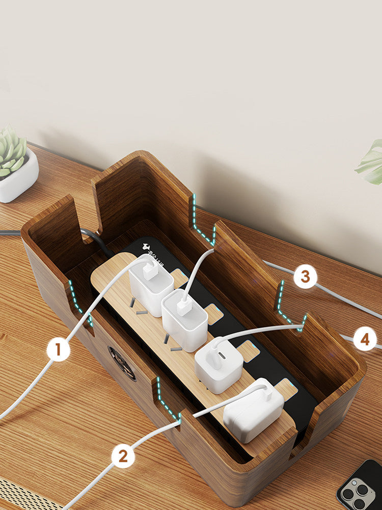 Desktop Wooden Socket Management Storage Box, Wire Hider Organizer Box
