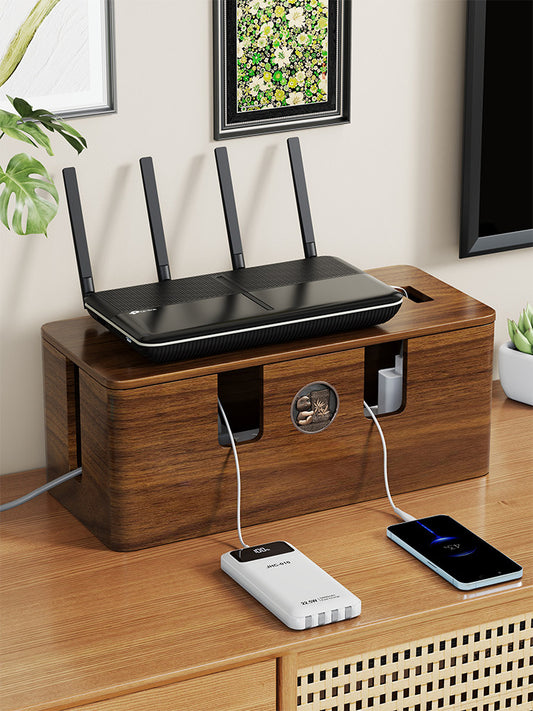 Desktop Wooden Socket Management Storage Box, Wire Hider Organizer Box