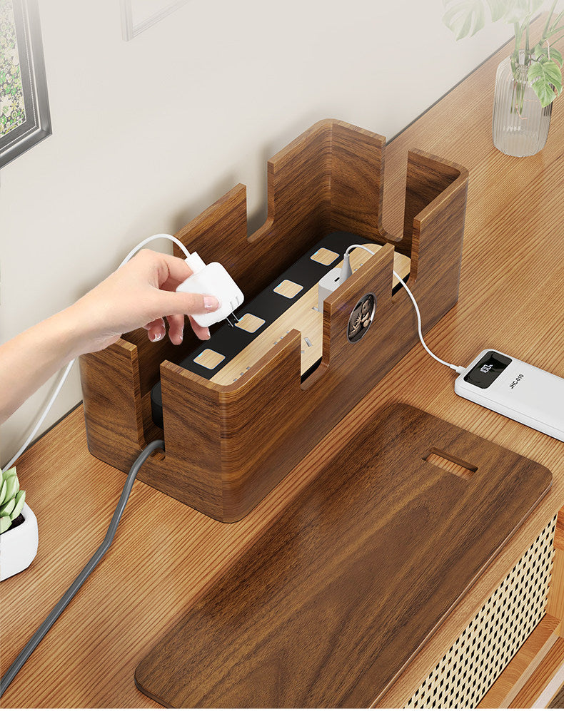 Desktop Wooden Socket Management Storage Box, Wire Hider Organizer Box