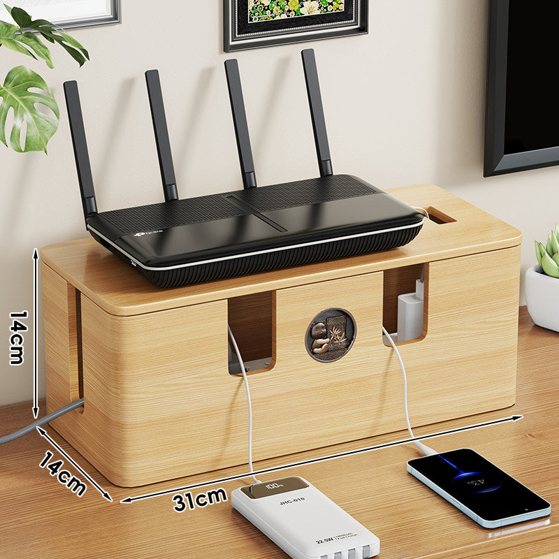 Desktop Wooden Socket Management Storage Box, Wire Hider Organizer Box