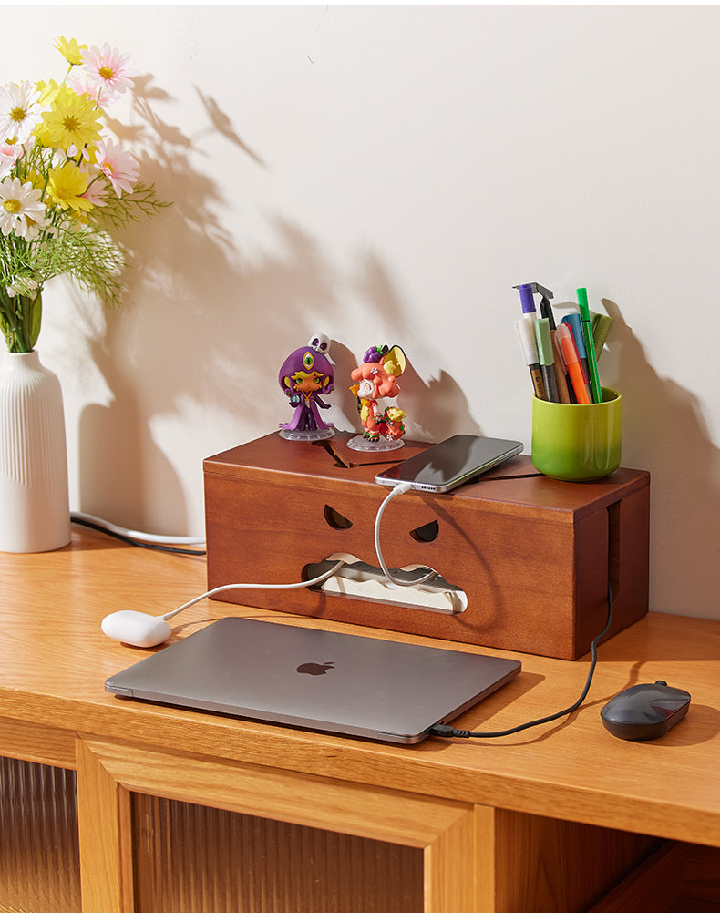 Devilish Wooden Cable Organizer, Desk Clutter Solution for Charging Cable,Socket
