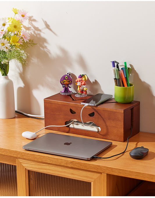 Devilish Wooden Cable Organizer, Desk Clutter Solution for Charging Cable,Socket