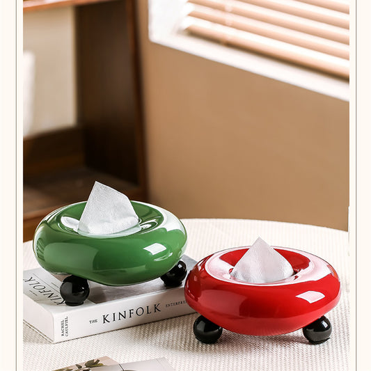 Donut-Shaped Ceramic Tissue Box, Minimalist Round Tissue Holder with Small Feet