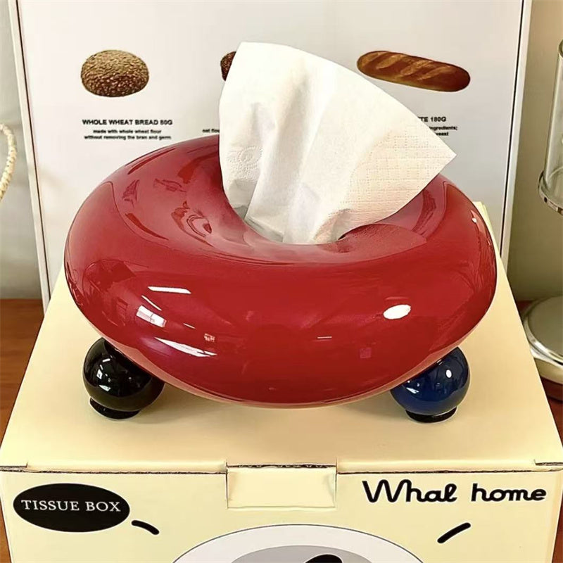 Donut-Shaped Ceramic Tissue Box, Minimalist Round Tissue Holder with Small Feet