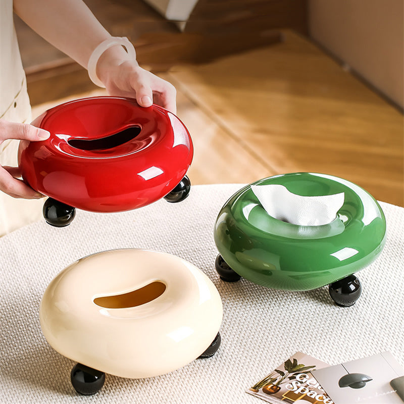 Donut-Shaped Ceramic Tissue Box, Minimalist Round Tissue Holder with Small Feet
