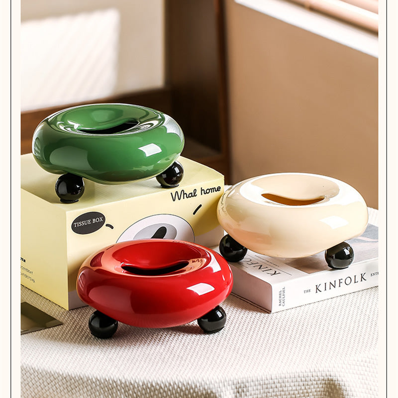 Donut-Shaped Ceramic Tissue Box, Minimalist Round Tissue Holder with Small Feet