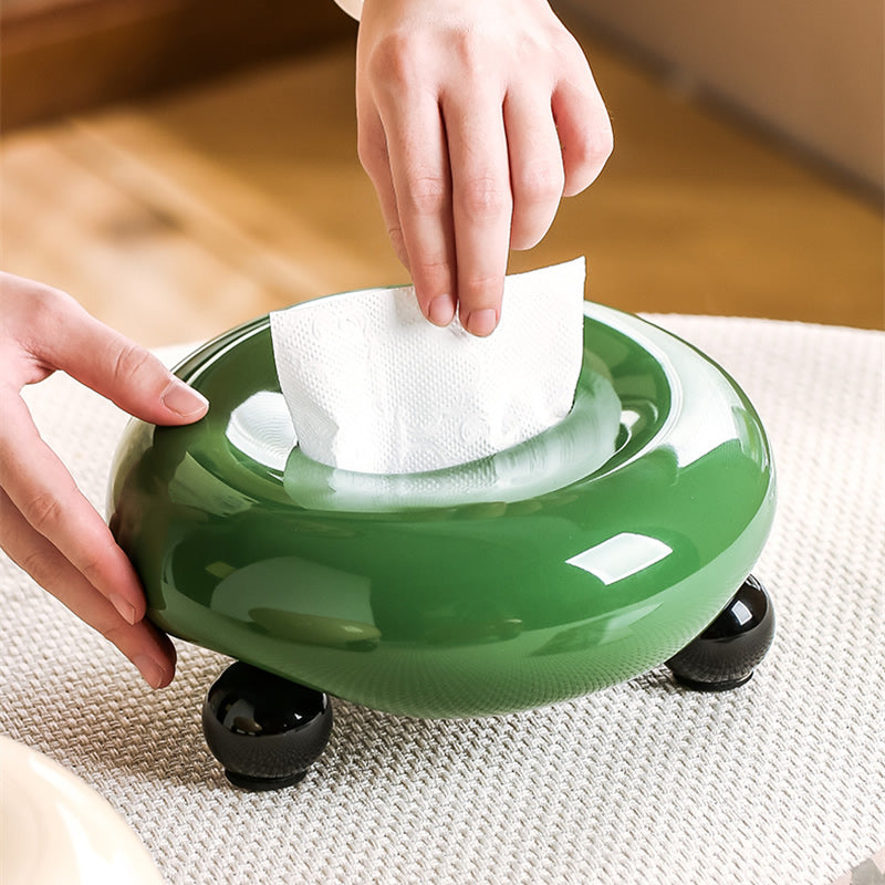 Donut-Shaped Ceramic Tissue Box, Minimalist Round Tissue Holder with Small Feet