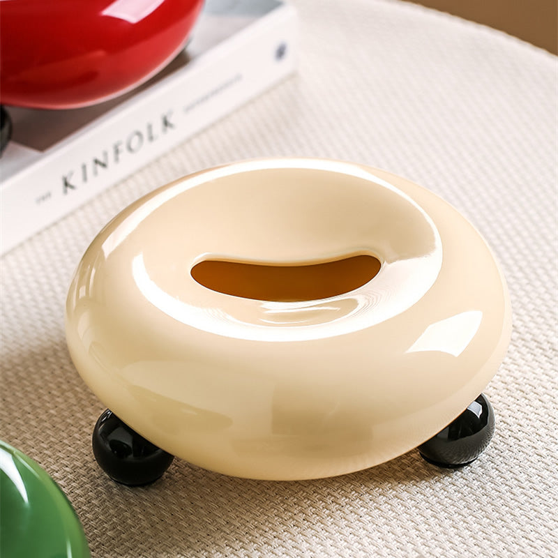 Donut-Shaped Ceramic Tissue Box, Minimalist Round Tissue Holder with Small Feet