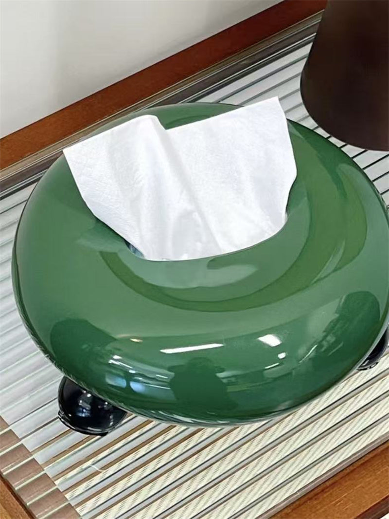 Donut-Shaped Ceramic Tissue Box, Minimalist Round Tissue Holder with Small Feet