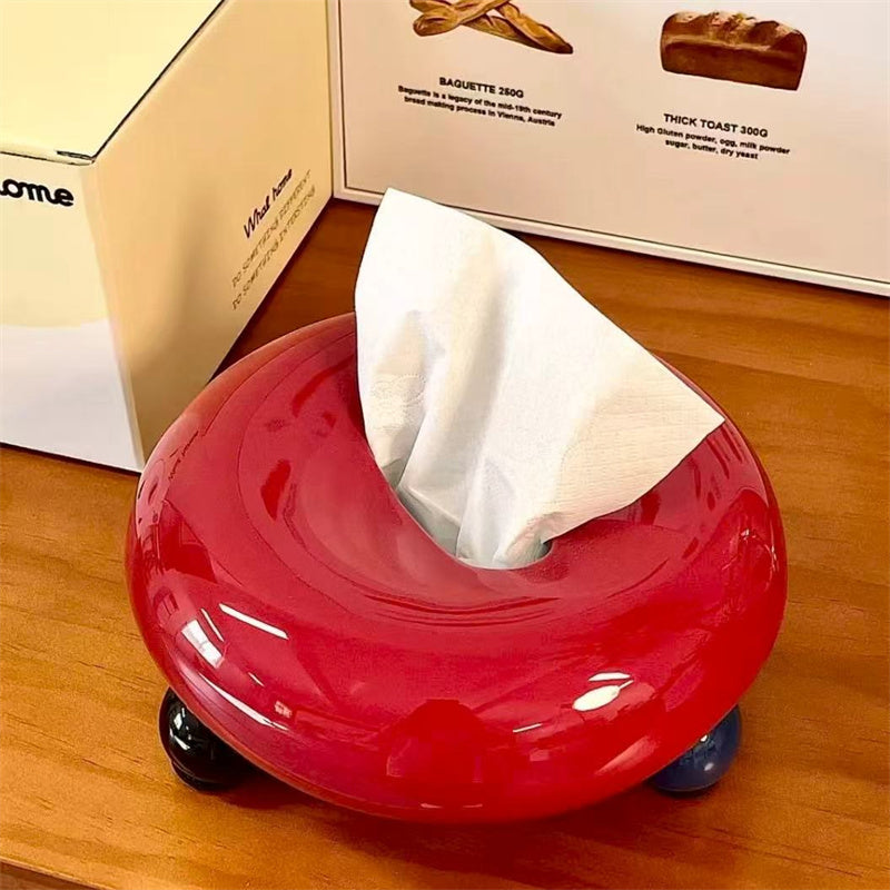 Donut-Shaped Ceramic Tissue Box, Minimalist Round Tissue Holder with Small Feet