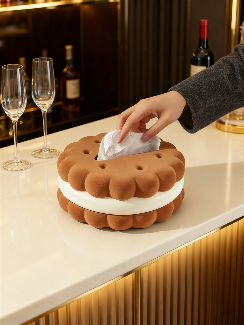 Double-Layer Cookie Shaped Plush Tissue Box - Cozy Decorative Tissue Holder for Living Room & Desk