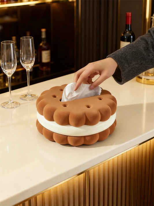 Double-Layer Cookie Shaped Plush Tissue Box - Cozy Decorative Tissue Holder for Living Room & Desk
