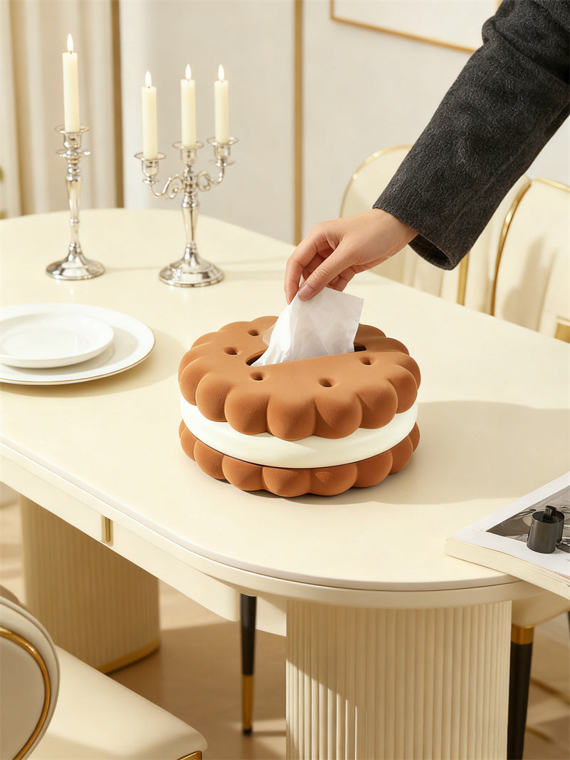 Double-Layer Cookie Shaped Plush Tissue Box - Cozy Decorative Tissue Holder for Living Room & Desk