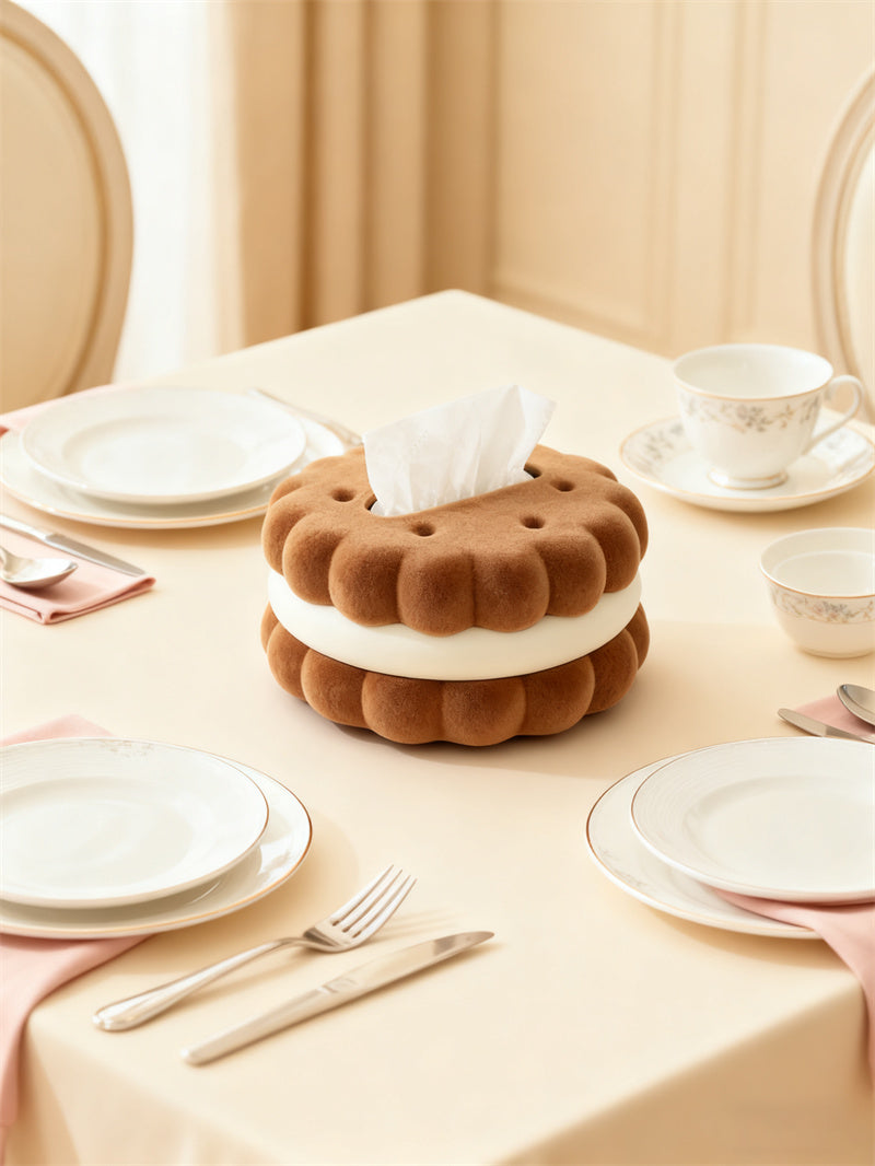 Double-Layer Cookie Shaped Plush Tissue Box - Cozy Decorative Tissue Holder for Living Room & Desk
