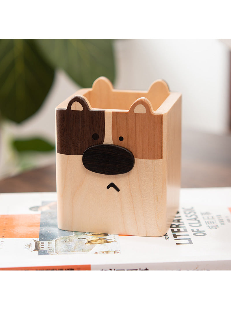 Double-Sided Cat & Dog Pen Holder  Whimsical Wooden Desk Organizer
