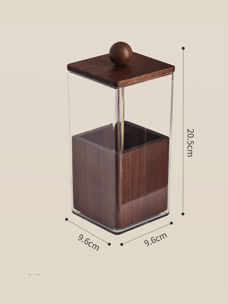 Dust‑Proof Wood Makeup Brush Holder with Pull‑Up Lid, Desktop Vanity Organizer for Makeup Brushes, Eyebrow Pens, Beauty Tools, Decorative Tabletop Storage Container
