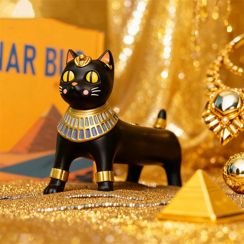 Egyptian Cat Goddess Bastet Jewelry Organizer, Black & Gold Cat - Shaped Ring Holder Decor