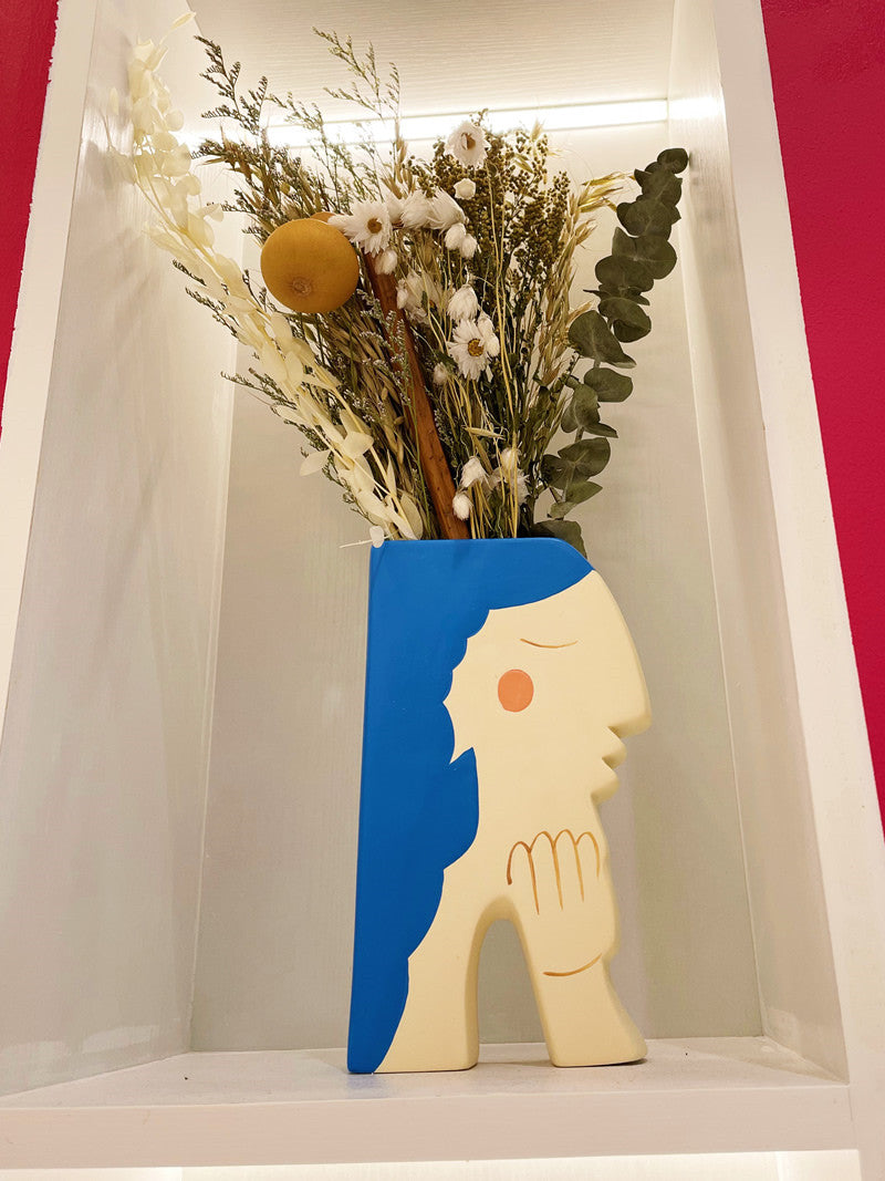 Elegant Hand-Painted Ceramic Vase with Woman's Face: A Touch of Art for Your Home