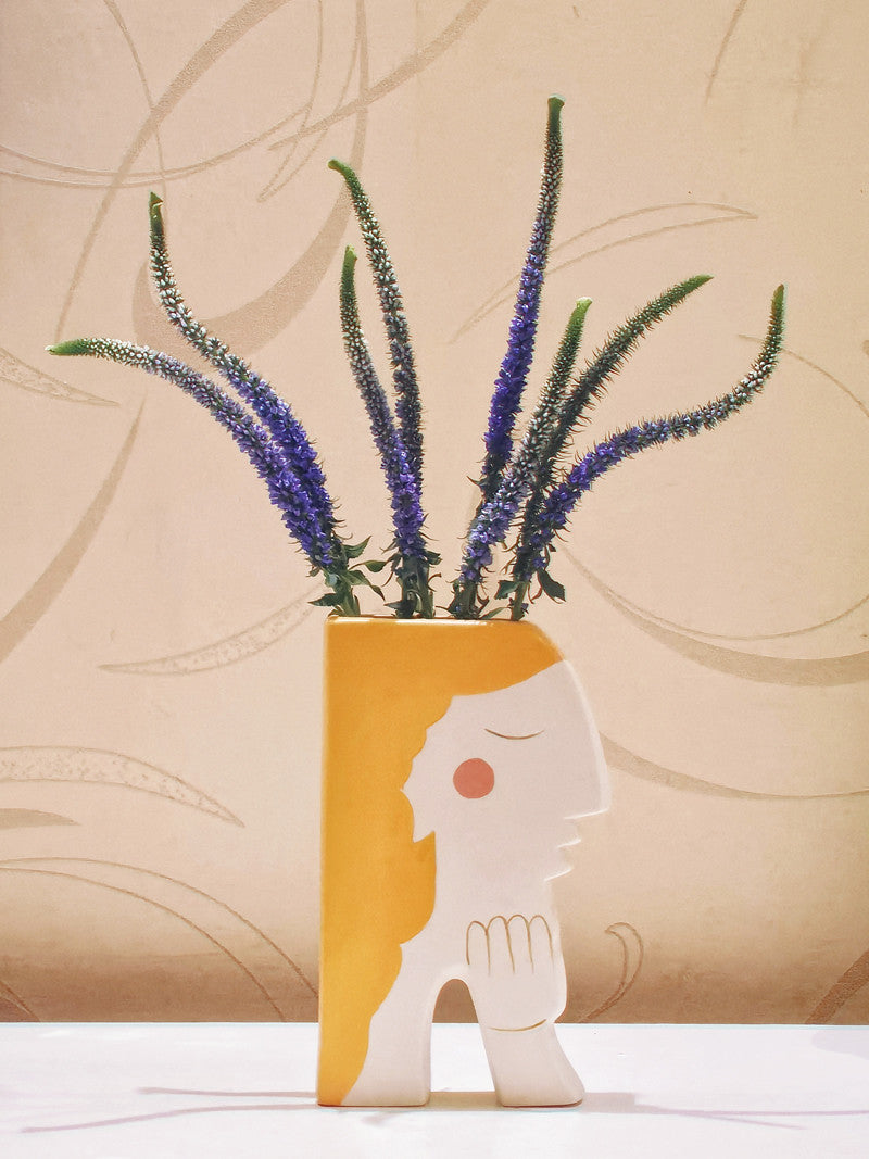 Elegant Hand-Painted Ceramic Vase with Woman's Face: A Touch of Art for Your Home