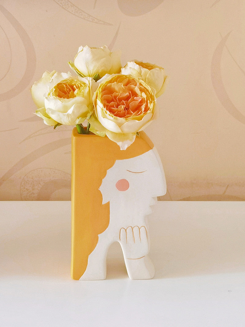 Elegant Hand-Painted Ceramic Vase with Woman's Face: A Touch of Art for Your Home