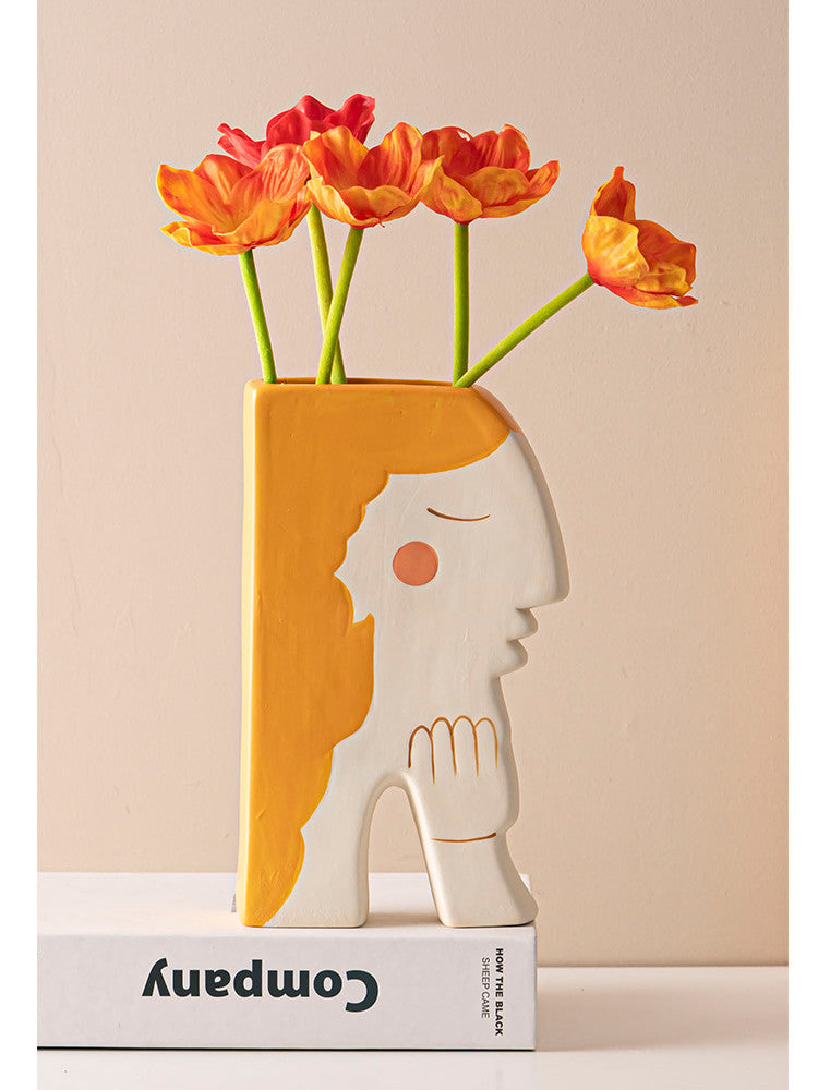 Elegant Hand-Painted Ceramic Vase with Woman's Face: A Touch of Art for Your Home
